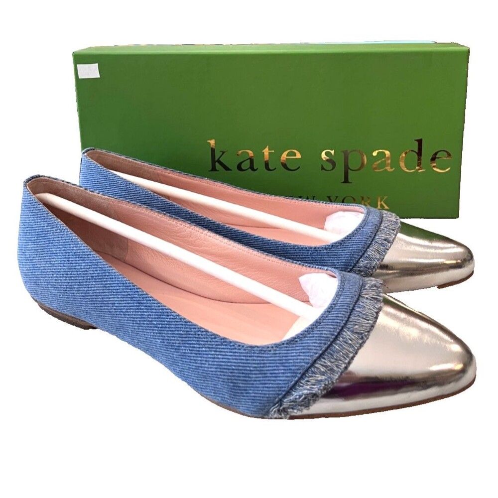Kate Spade New York NEW Nelly Flats Size 8.5 M Washed Denim Metallic Silver